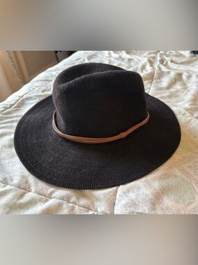 Anthropologie Black Wide-Brim Fedora with Brown Band